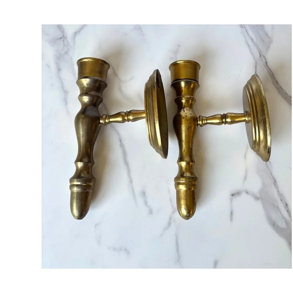 Vintage Brass Wall Sconce Candle Holders Set of 2 Spindle Design India